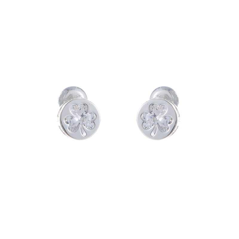 Grá Collection Silver Plated Cubic Zirconia Clover Design In Circle Earrings